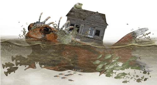 flood frog in the water with house - Free PNG