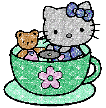 Hello kitty and teddy in a cup - GIF animé gratuit