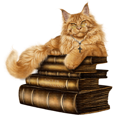 katt--böcker----cat and books - 無料png