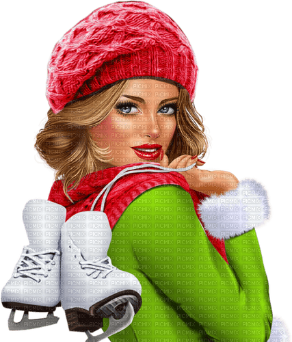 Winter. Woman with skates. Leila - nemokama png