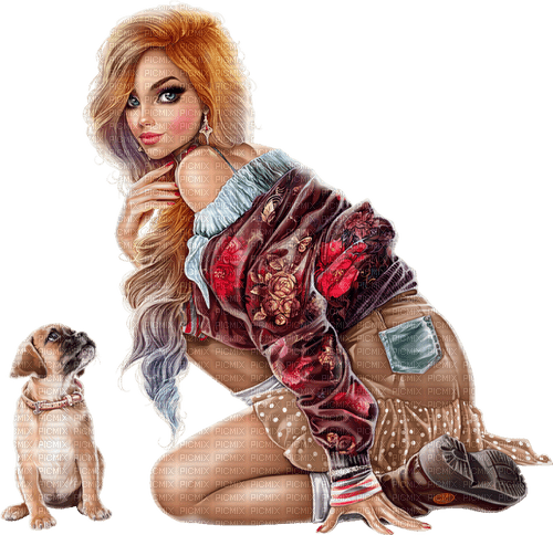 MUJER CON PERRO---Rubicat - 免费PNG