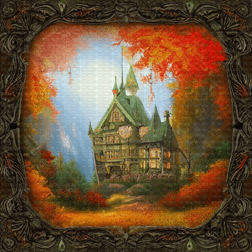 kikkapink fantasy autumn background castle - PNG gratuit