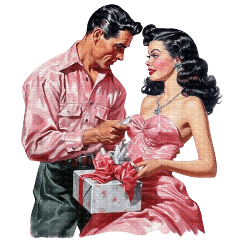 vintage couple pink green gift - zdarma png