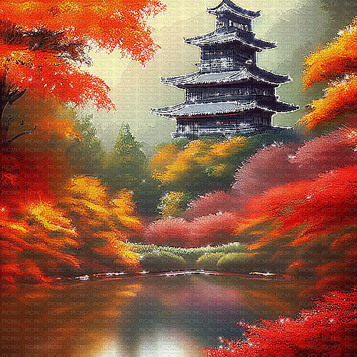 kikkapink oriental asian autumn background gif - Бесплатни анимирани ГИФ