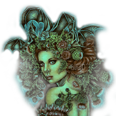Y.A.M._Gothic Fantasy woman green - PNG gratuit