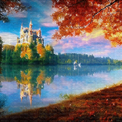 kikkapink painting autumn water forest vintage - GIF animé gratuit