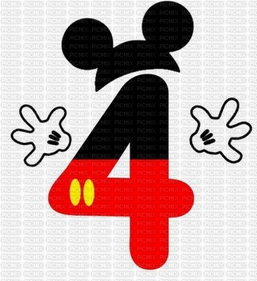 image encre numéro 4 bon anniversaire Mickey Disney edited by me - gratis png