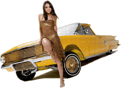 Kaz_Creations Woman Femme Yellow Car - PNG gratuit