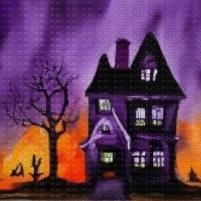Purple/Orange Halloween House Scene - фрее пнг