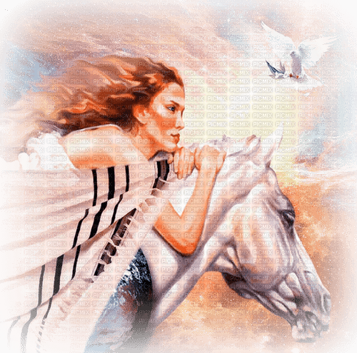 woman with horse milla1959 - bezmaksas png