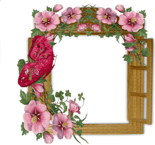 window with pink flowers - Free PNG