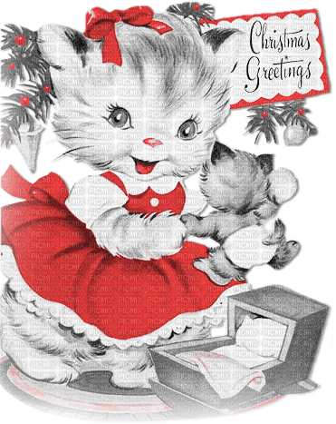 soave cat vintage deco animals christmas winter - 免费PNG