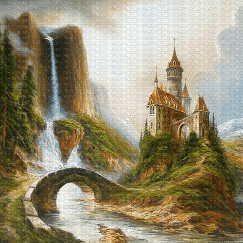 Y.A.M._Fantasy landscape castle background - PNG gratuit