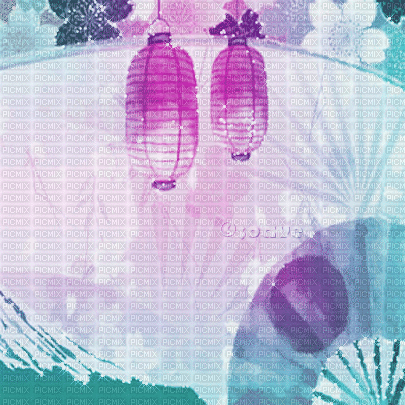 soave background oriental lantern fan blue purple - 無料のアニメーション GIF