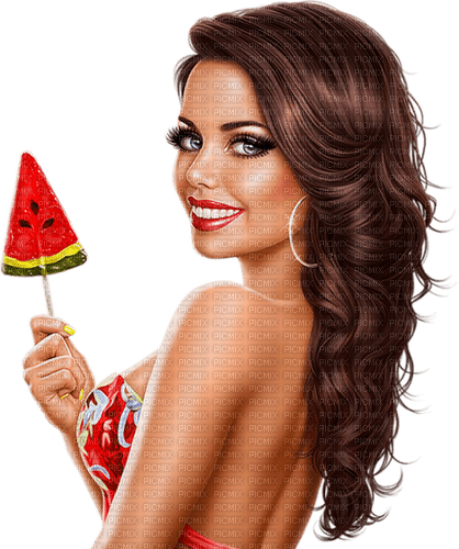 Woman and watermelon. Leila - gratis png