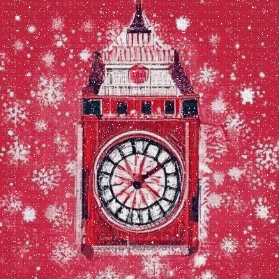 Red Big Ben Clock Winter - Безплатен анимиран GIF