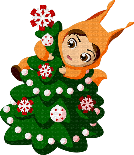 Elfo con albero di natale - png gratuito
