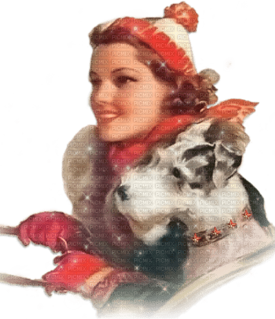 soave woman vintage winter christmas dog animals - Free PNG