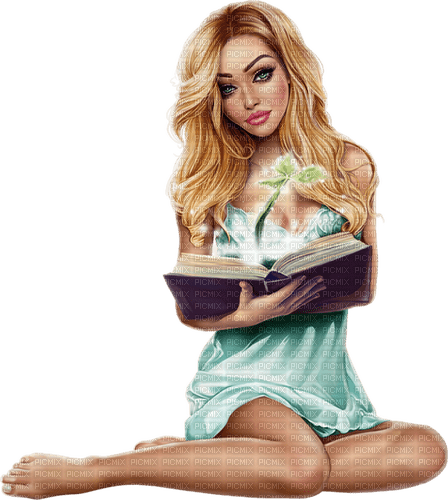 Woman, book, reading. Leila - ücretsiz png