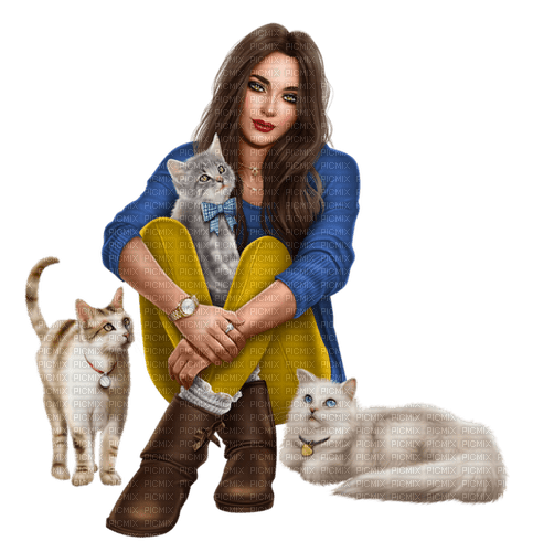Femme et chats - Free PNG
