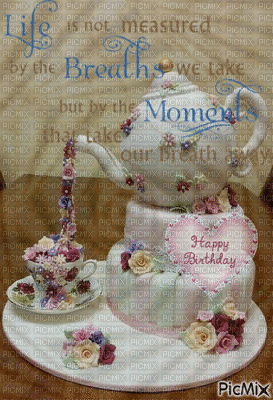 Happy Birthday Teapot and Flowers GIF - Gratis geanimeerde GIF