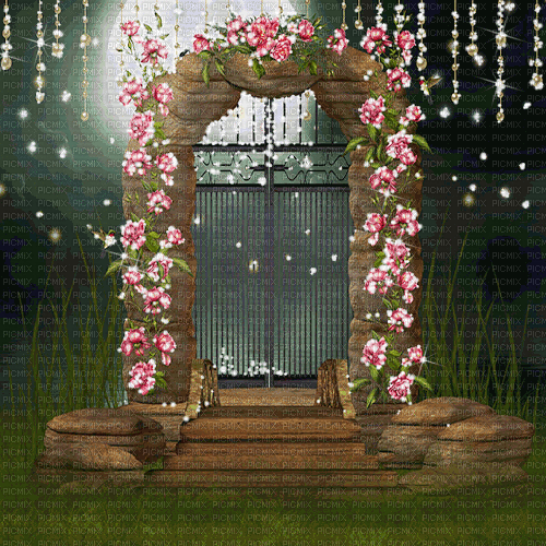 dolceluna animated spring background flowers arch - 免费动画 GIF