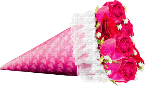Roses.Bouquet.Cone.Hearts.Lace.Pink - PNG gratuit