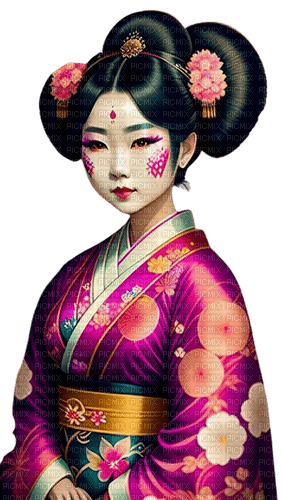 asian woman pink gold green - Free PNG