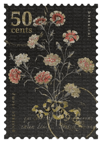 black flower postage stamp - zdarma png