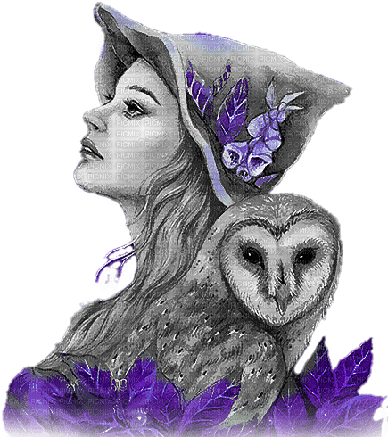 soave woman bird owl fantasy black white purple - png gratuito