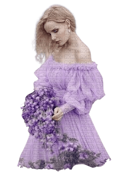 woman with lavender flowers - ücretsiz png