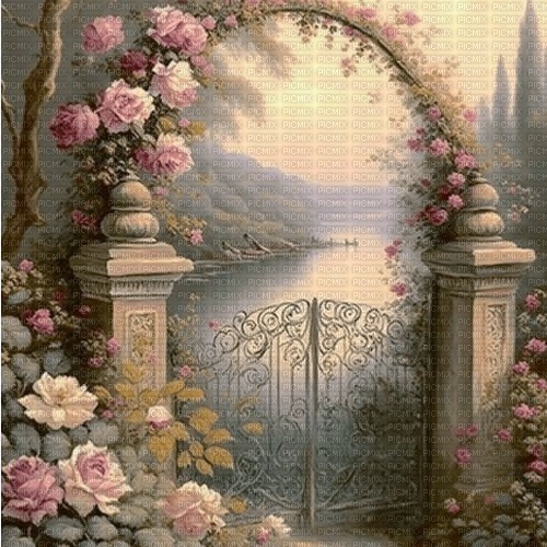 Background garden gate & roses - Free PNG