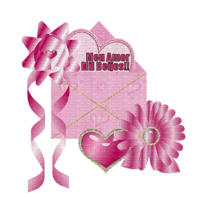 Envelope Pink Heart Text France Gold - Bogusia - GIF animado grátis