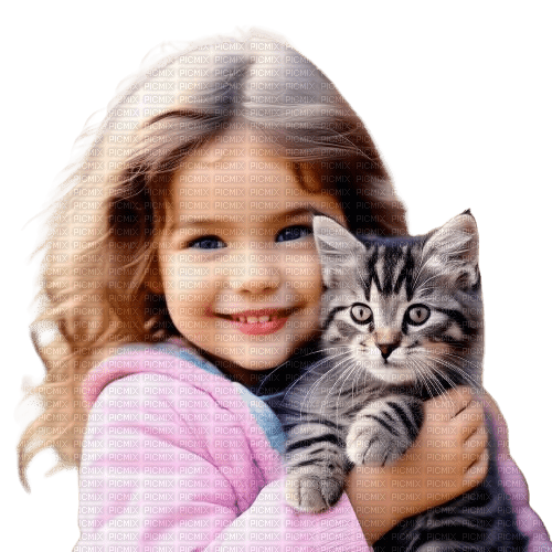 Petite fille avec son chat - ingyenes png