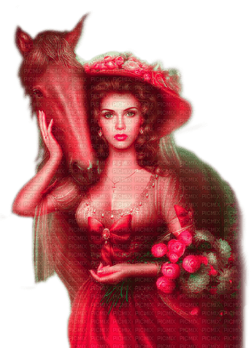 Woman.Horse.Red.Pink.Brown - By KittyKatLuv65 - png ฟรี
