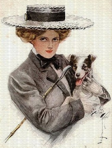 vintage woman dog - PNG gratuit