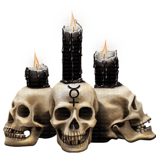 Gothic.Skulls.Candles.Black.White - zdarma png