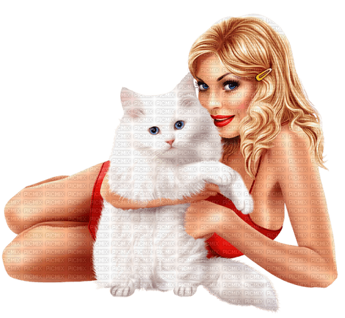 девушка и кот Карина - png ฟรี