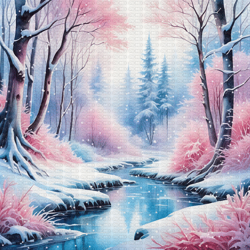 SM3 WINTER WOODS FOREST PINK ANIMATED GIF - GIF animado grátis