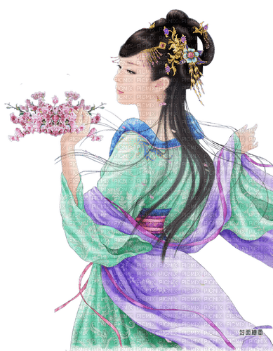 asian woman teal purple green - безплатен png