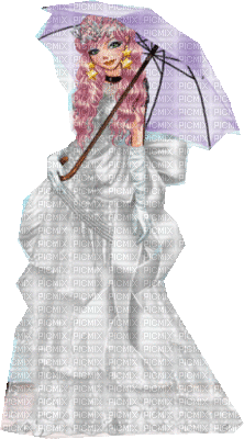 bimbo en blanc avec  parapluie - Darmowy animowany GIF