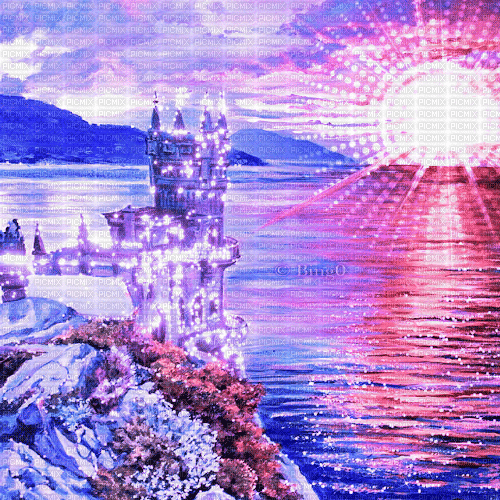 Y.A.M._Fantasy landscape castle background - 免费动画 GIF