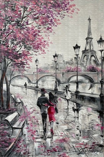 Paris autumn pink  paint black - zdarma png