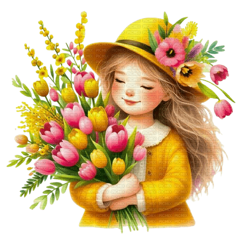 Petite fille avec des tulipes - δωρεάν png