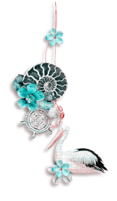 soave deco summer scrap flowers bird pink teal - δωρεάν png