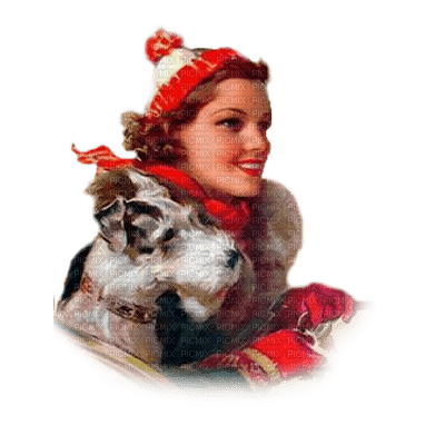 dama  perro invierno navidad dubravka4 - nemokama png