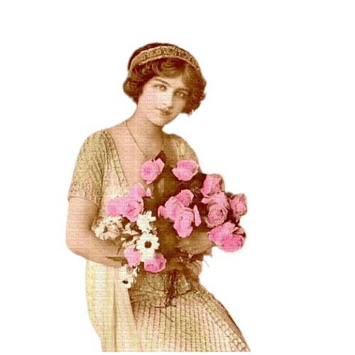 Vintage Woman With Roses - ingyenes png