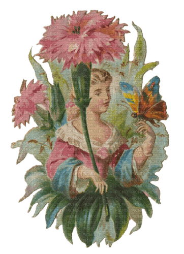 kikkapink vintage woman  fairy spring flowers - безплатен png