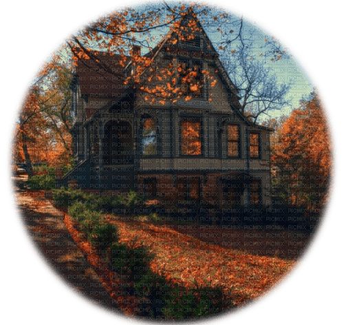 Осенний фон с домом - безплатен png