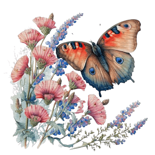 loly33 fleur papillon aquarelle - 無料png